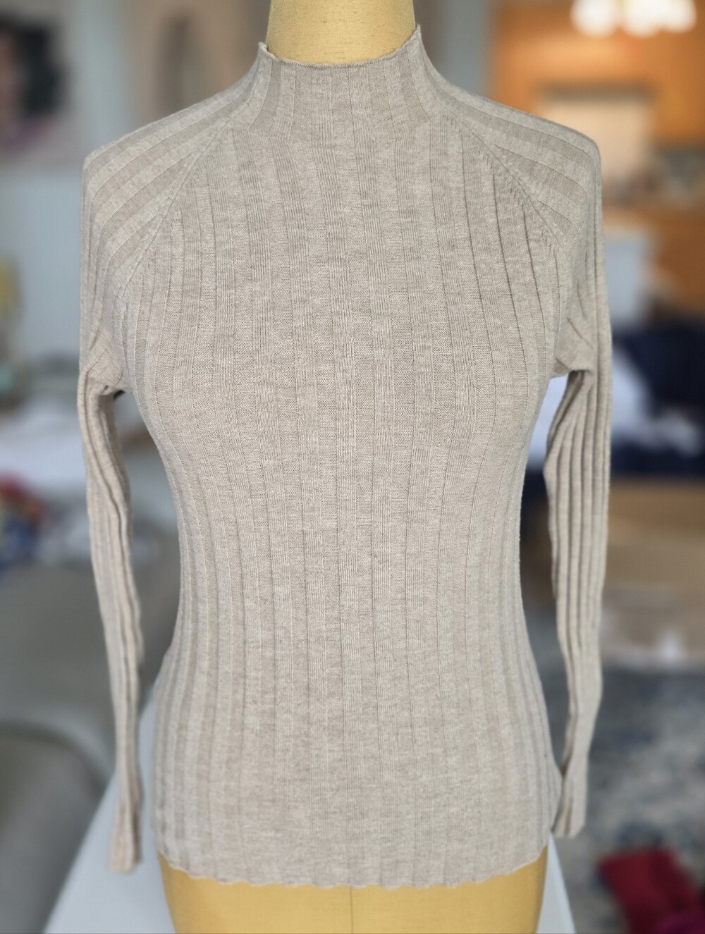 🍁❄️ Mango Ribbed Mock Neck Knit Sweater Beige Size S - Picture 3 of 6